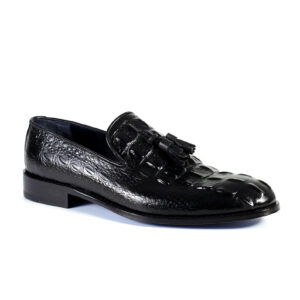 Black Crocodile Embossed Leather Loafers